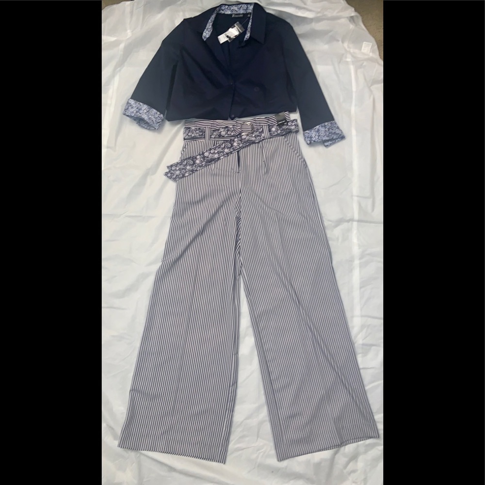 NY&Co 💋 3/4 Sleeve Shirt w/ Striped Pants